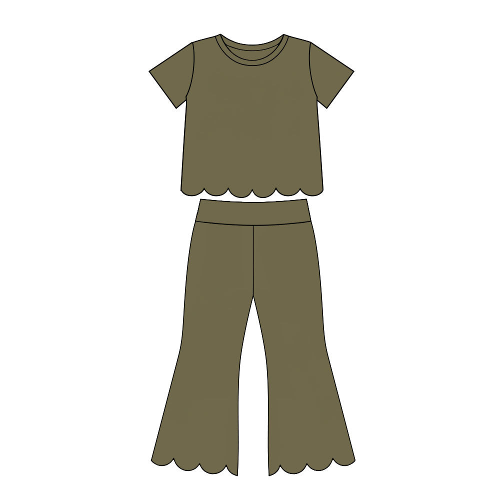 preorder GSPO2342 Scallop Green Short Sleeve Pants Girls Set