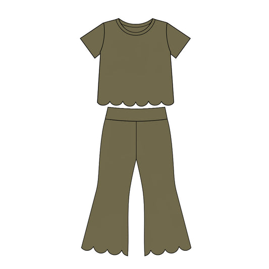 preorder GSPO2342 Scallop Green Short Sleeve Pants Girls Set