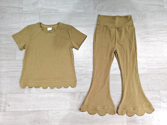 preorder Samples GSPO2342 Scallop Green Short Sleeve Pants Girls Set