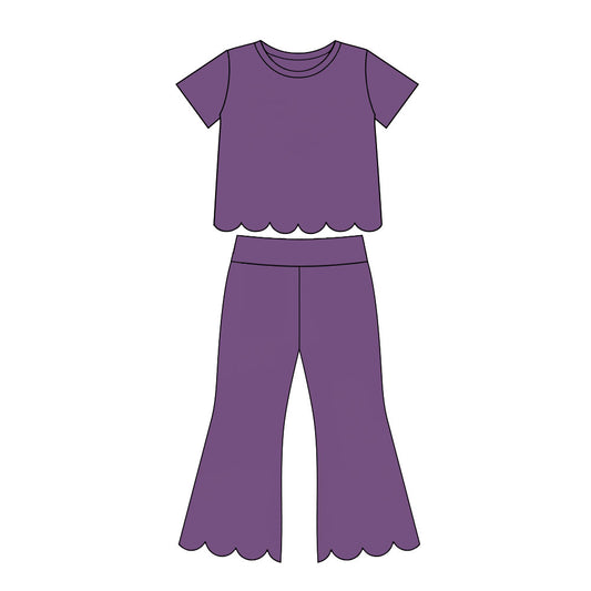 preorder GSPO2346 Scallop Purple Short Sleeve Pants Girls Set