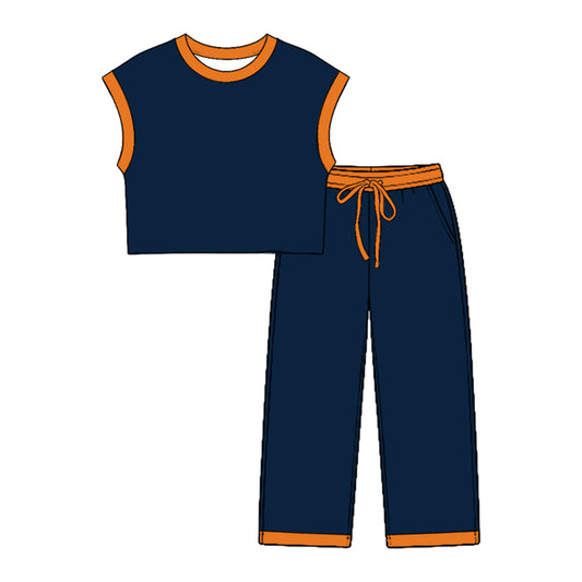 preorder GSPO2348 Navy Blue Sleeveless Pants Girls Set