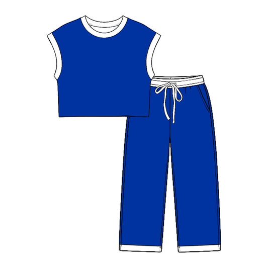 preorder GSPO2350 Blue Sleeveless Pants Girls Set
