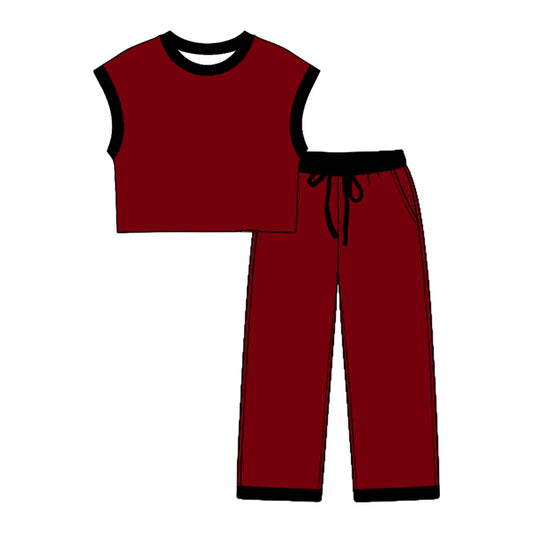 preorder GSPO2351 Maroon Sleeveless Pants Girls Set