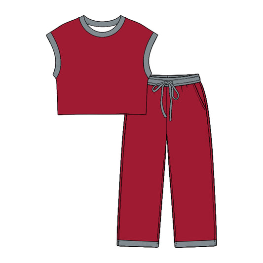 preorder GSPO2352 Red Sleeveless Pants Girls Set