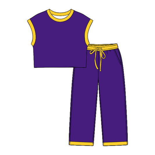 preorder GSPO2353 Purple Sleeveless Pants Girls Set