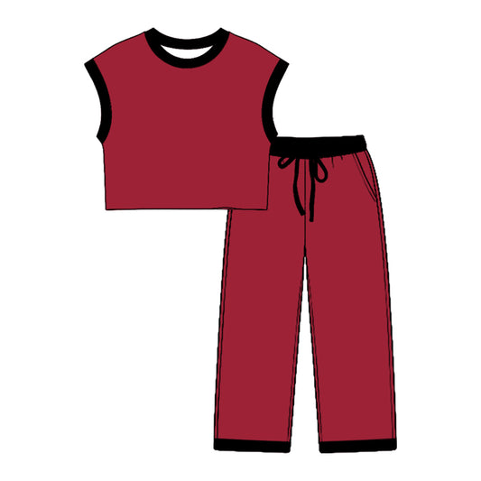 preorder GSPO2354 Red Sleeveless Pants Girls Set