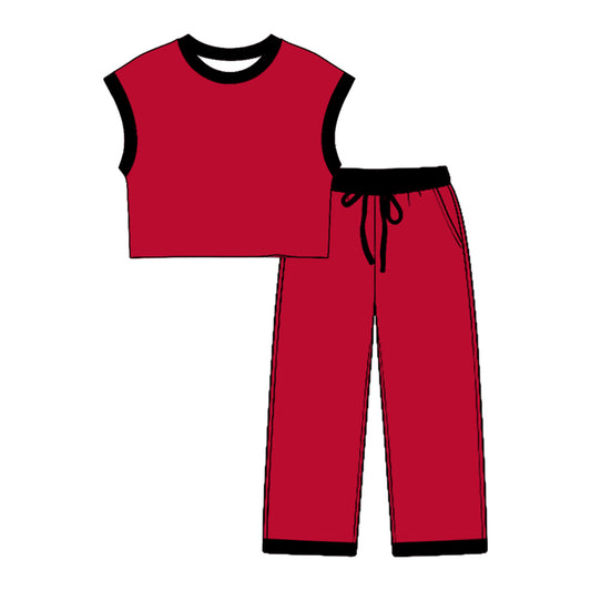 preorder GSPO2355 Red Sleeveless Pants Girls Set