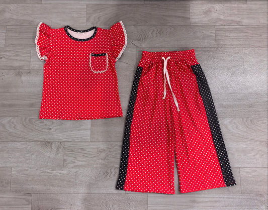 preorder Samples GSPO2370 Red Dot Flutetr Sleeve Pants Girls Set