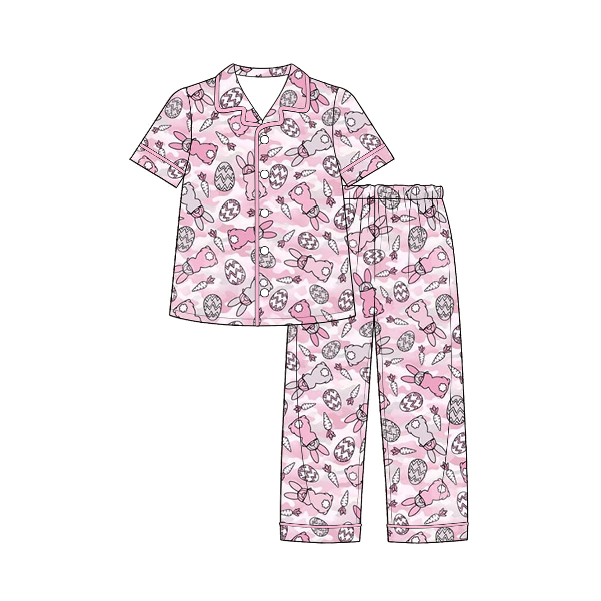 preorder GSPO2378 Easter Bunny Rabbit Camo Short Sleeve Pants Girls Set