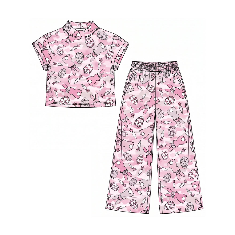 preorder GSPO2380 Easter Bunny Rabbit Camo Short Sleeve Pants Girls Set