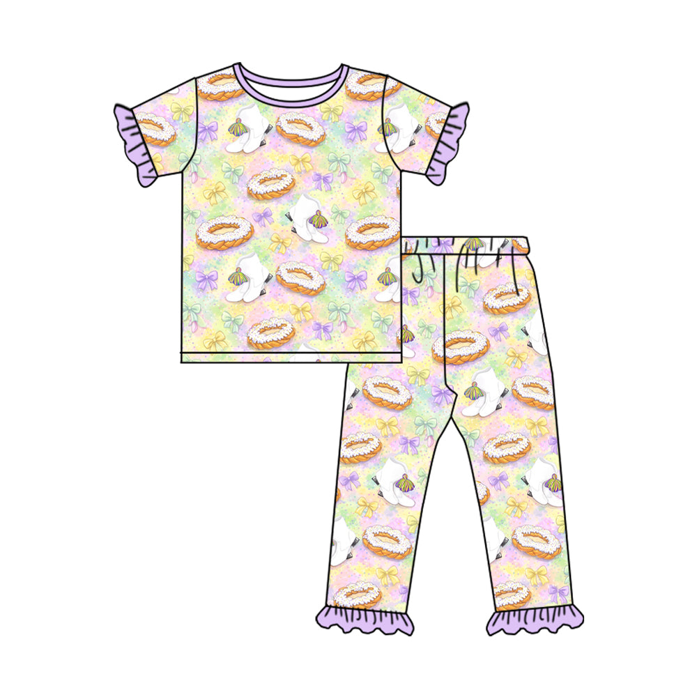 preorder GSPO2382 Mardi Gras Dount Boot Short Sleeve Pants Girls Set