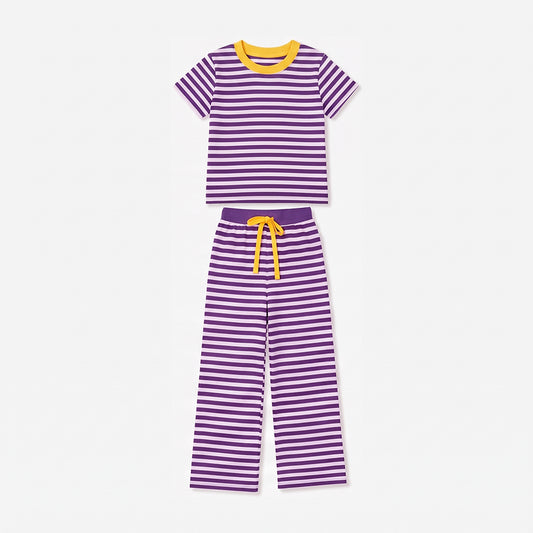 preorder GSPO2386 Purple Striped Short Sleeve Pants Girls Set