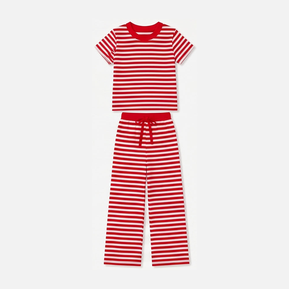 preorder GSPO2387 Red Striped Short Sleeve Pants Girls Set