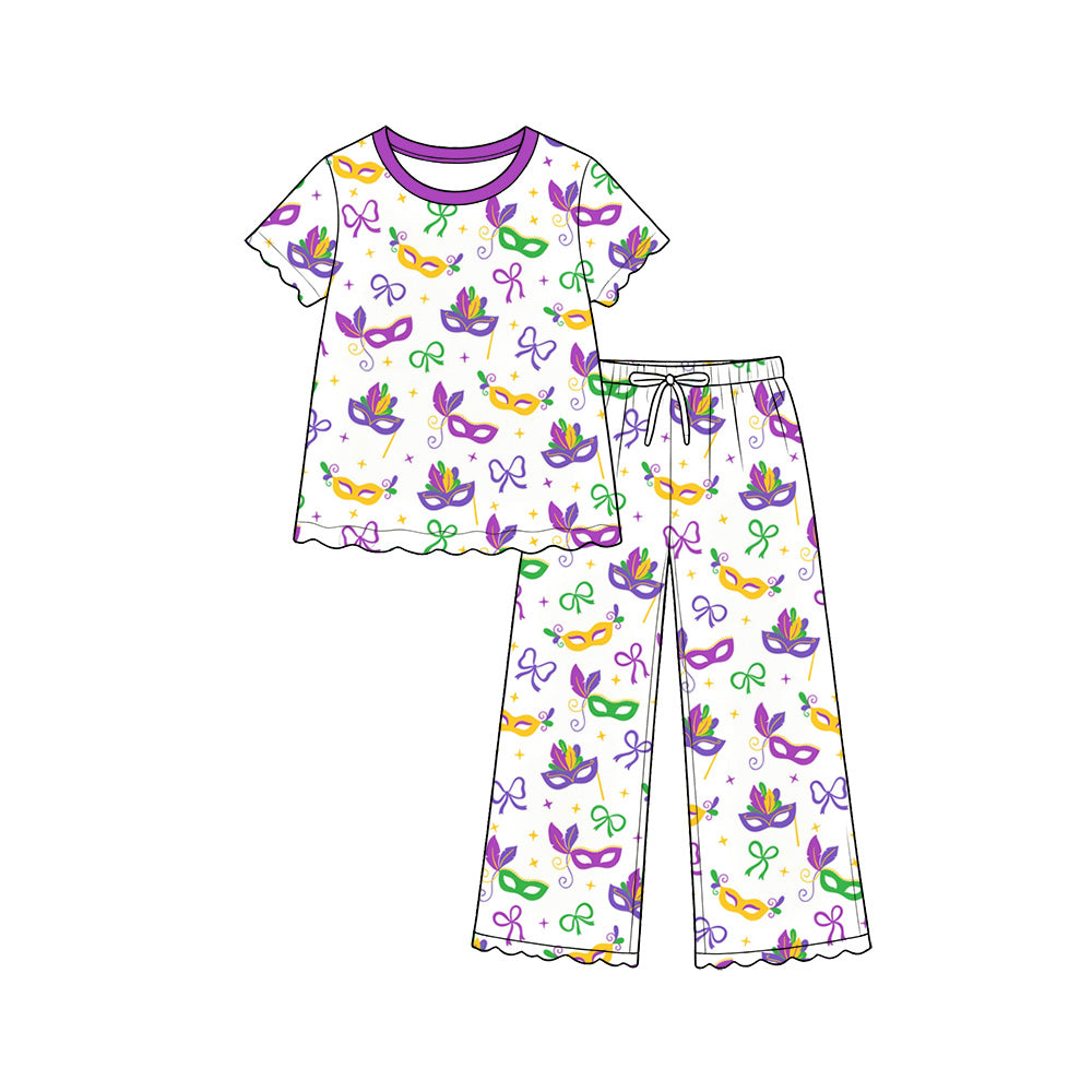 preorder GSPO2392 Mardi Gras Purple Short Sleeve Pants Girls Set