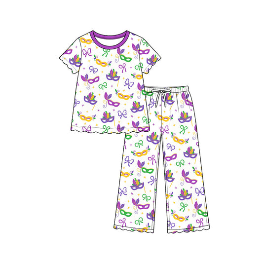 preorder GSPO2392 Mardi Gras Purple Short Sleeve Pants Girls Set