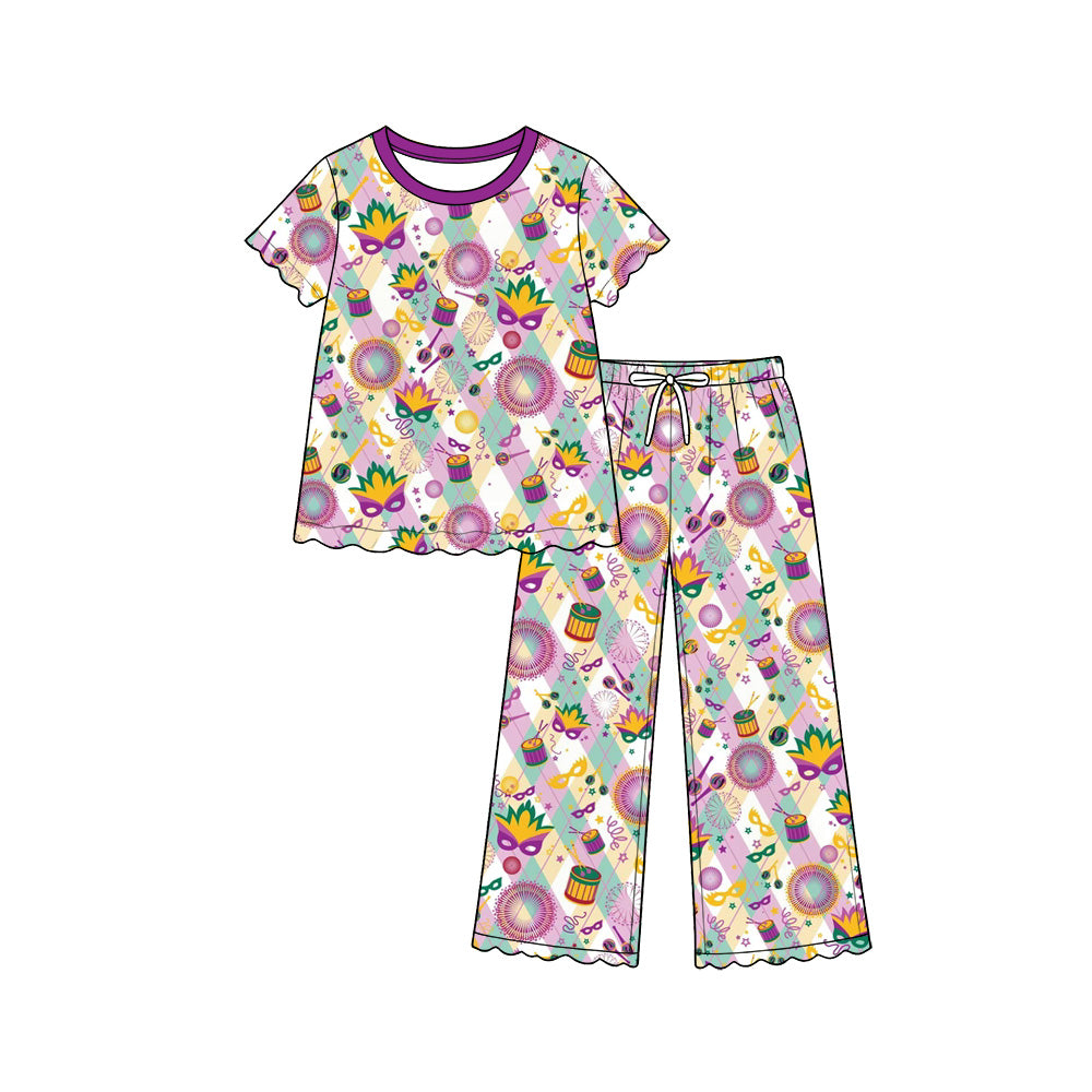 preorder GSPO2396 Scallop Mardi Gras Short Sleeve Pants Girls Set
