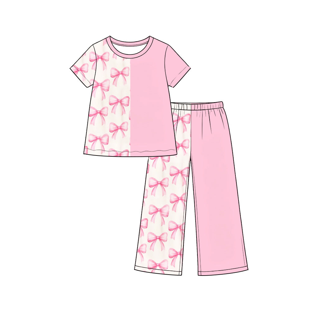 preorder GSPO2403 Bows Pink Short Sleeve Pants Girls Set