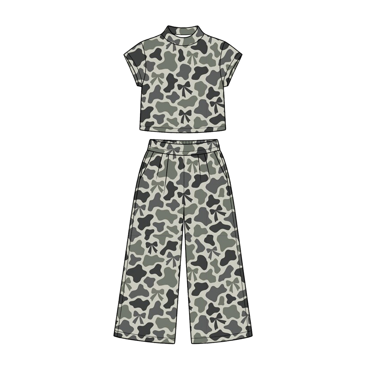 preorder GSPO2411 Bows Camo Short Sleeve Pants Girls Set
