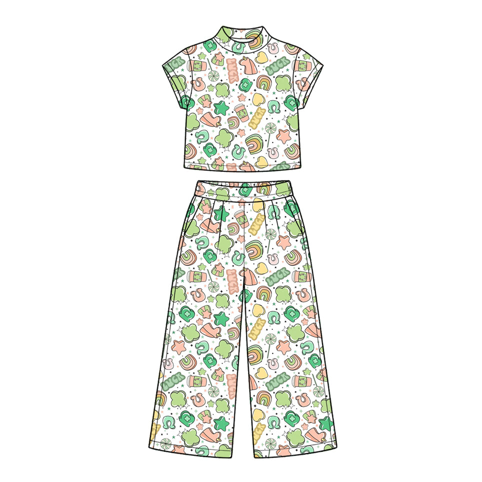 preorder GSPO2413 St Patrick Short Sleeve Pants Girls Set