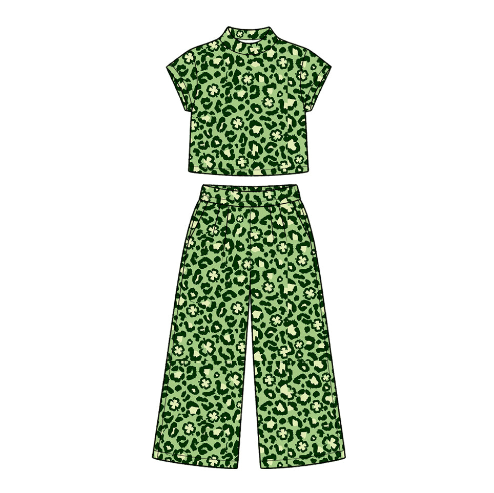 preorder GSPO2414 St Patrick Leopard Short Sleeve Pants Girls Set