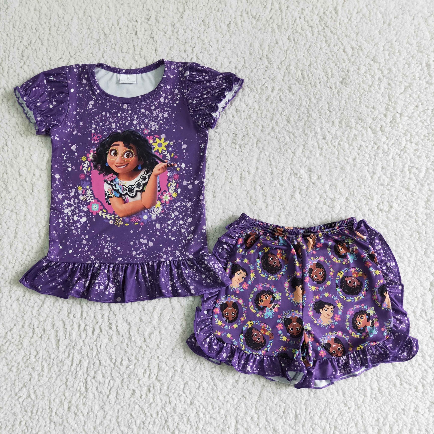 GSSO0003 Purple Short Sleeve Cartoon Girls Set