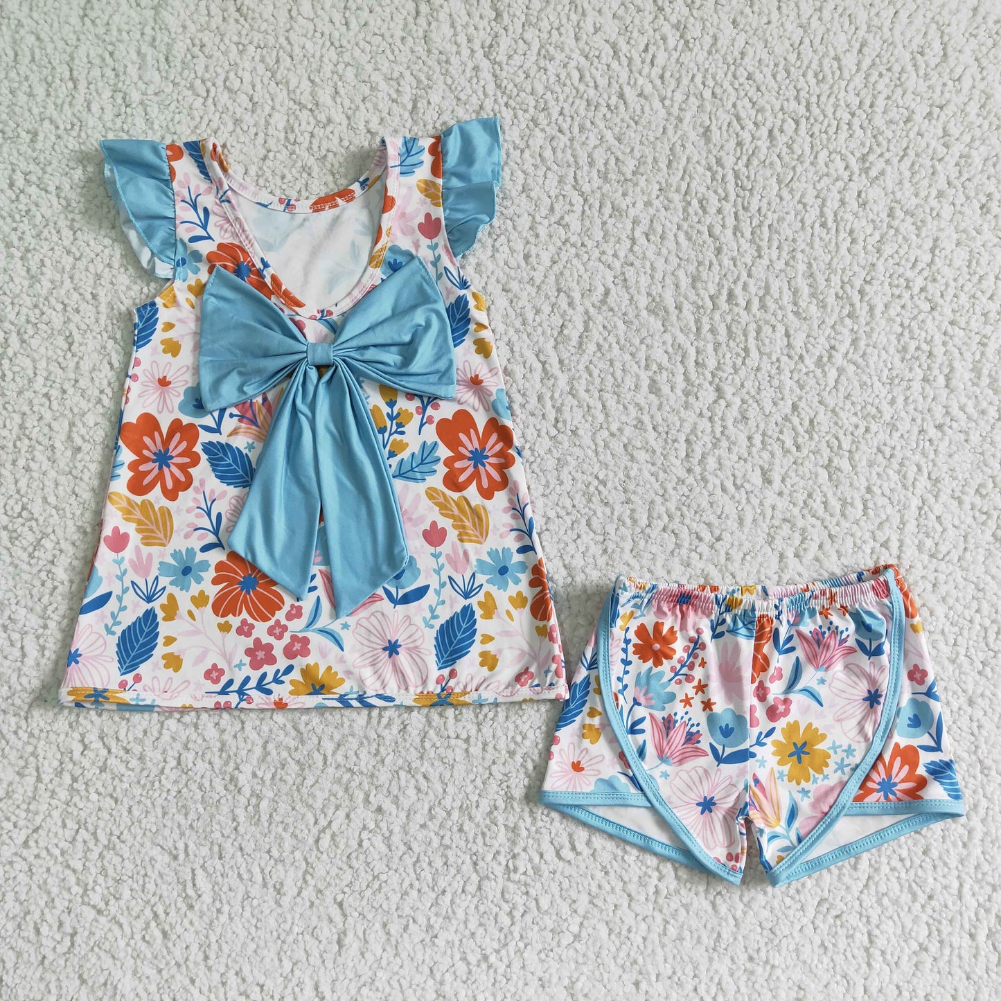 GSSO0098 Blue Flower Baby Girls Match Bow Outfits