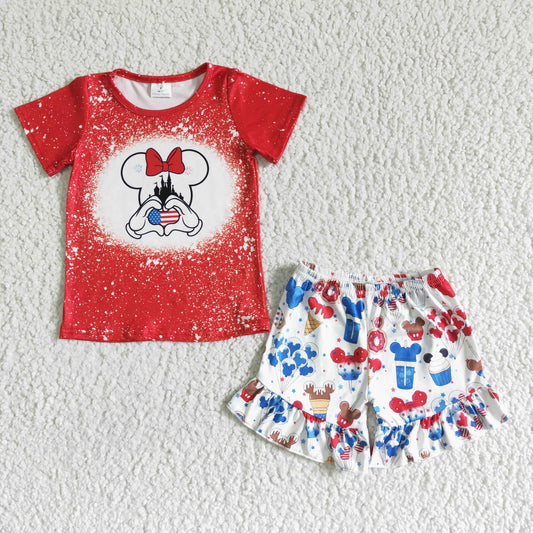 GSSO0110 July 4th M castle red short sleeve shorts girls set