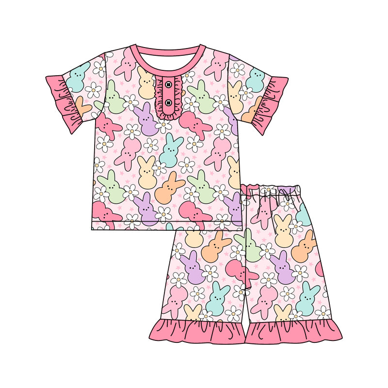 preorder GSSO0371 Easter rabbit pink short sleeve shorts girls set