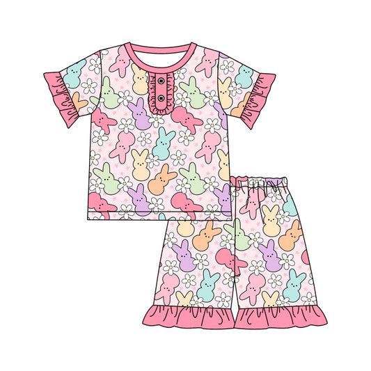 preorder GSSO0371 Easter rabbit pink short sleeve shorts girls set