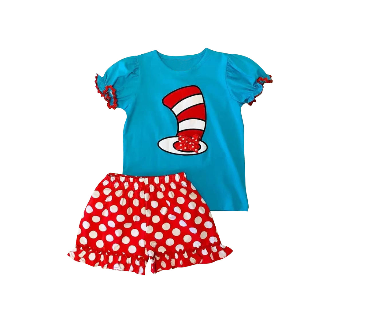 preorder GSSO0400 Christmas Dr blue short sleeve red dot shorts girls set