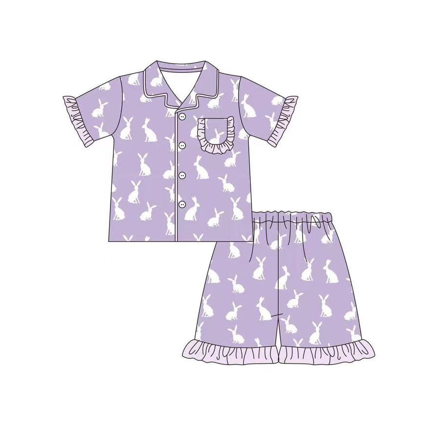 preorder GSSO0408 Easter rabbit purple pocket short sleeve shorts girls set