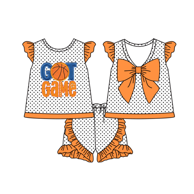 preorder GSSO0409 Got game basketball dot flutter sleeve orange ruffles shorts girls set
