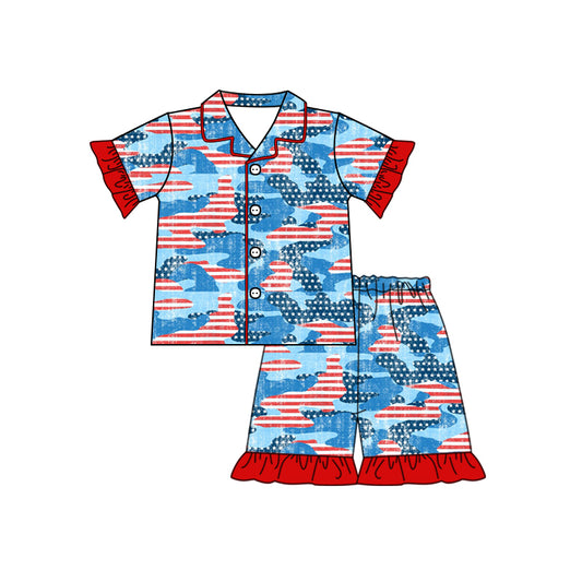 preorder GSSO0426 July 4th red striped star short sleeve shorts girls pajamas