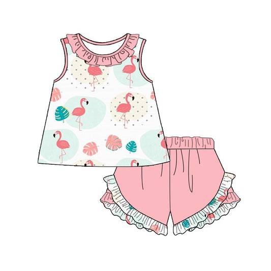 preorder GSSO0468 Flamingo Sleeveless Pink Shorts Girls Summer Set