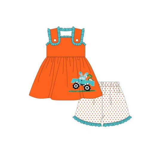 preorder GSSO0472 Easter Egg Carrot Truck Orange Sleeveless Orange Dot Shorts Girls Set