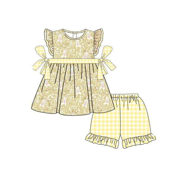 preorder GSSO0489 Easter Rabbit Yellow Flutter Sleeve Shorts Girls Set