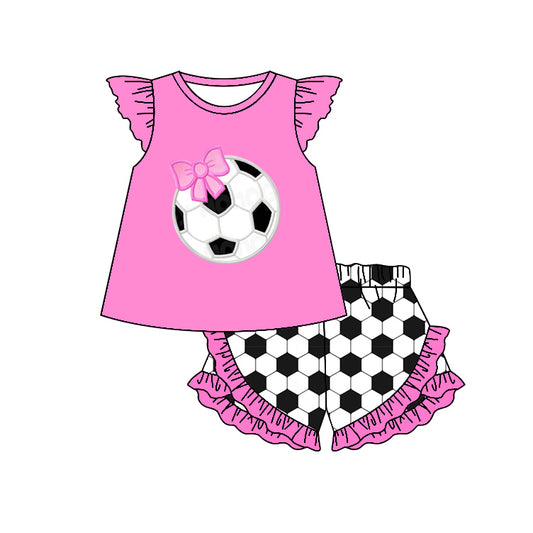 preorder GSSO0496 Soccer Hot Pink Sleeveless Black White Checkered Shorts Girls Set