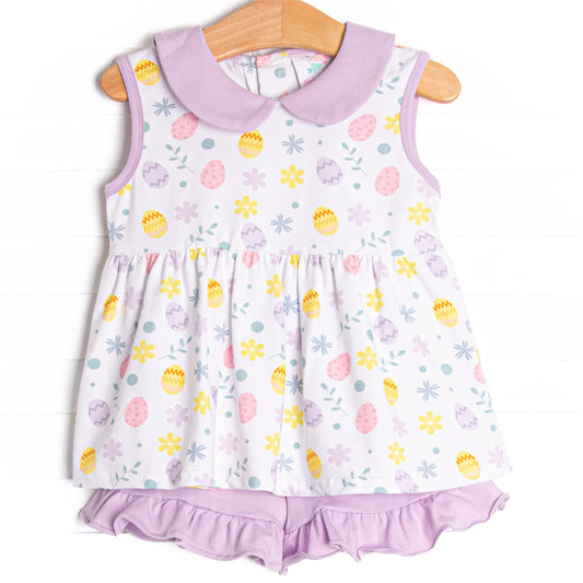 preorder GSSO0531 Easter Colorful Egg Flowers Sleeveless Purple Girls Set