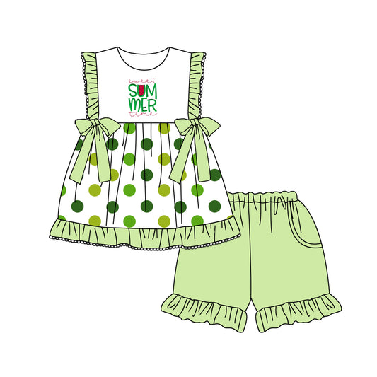 preorder GSSO0552 Sweet Summer Green Flutter Sleeve Shorts Girls Set