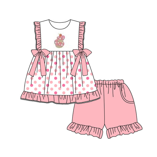 preorder GSSO0553 Cake Pink Flutter Sleeve Shorts Girls Set