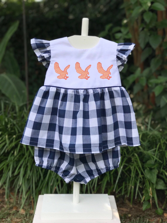 Preorder GSSO0585 Eagle Navy Checkered Flutter Sleeve Shorts Girls Set