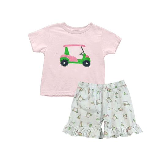 preorder GSSO0622 Golf Car Pink Short Sleeve Shorts Girls Set