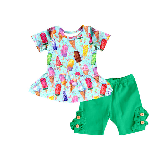 Preorder GSSO0639 Colorful ice green short sleeve green shorts girls set