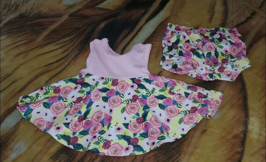 preorder GSSO0675 Flowers pink sleeveless shorts girls set
