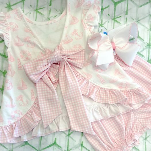 preorder GSSO0748 Pink sailboat sleeveless pink shorts girls set