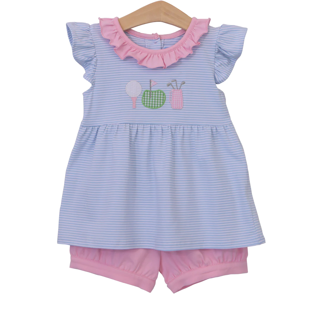 preorder GSSO0767 Play golf blue flutter sleeve pink shorts girls set