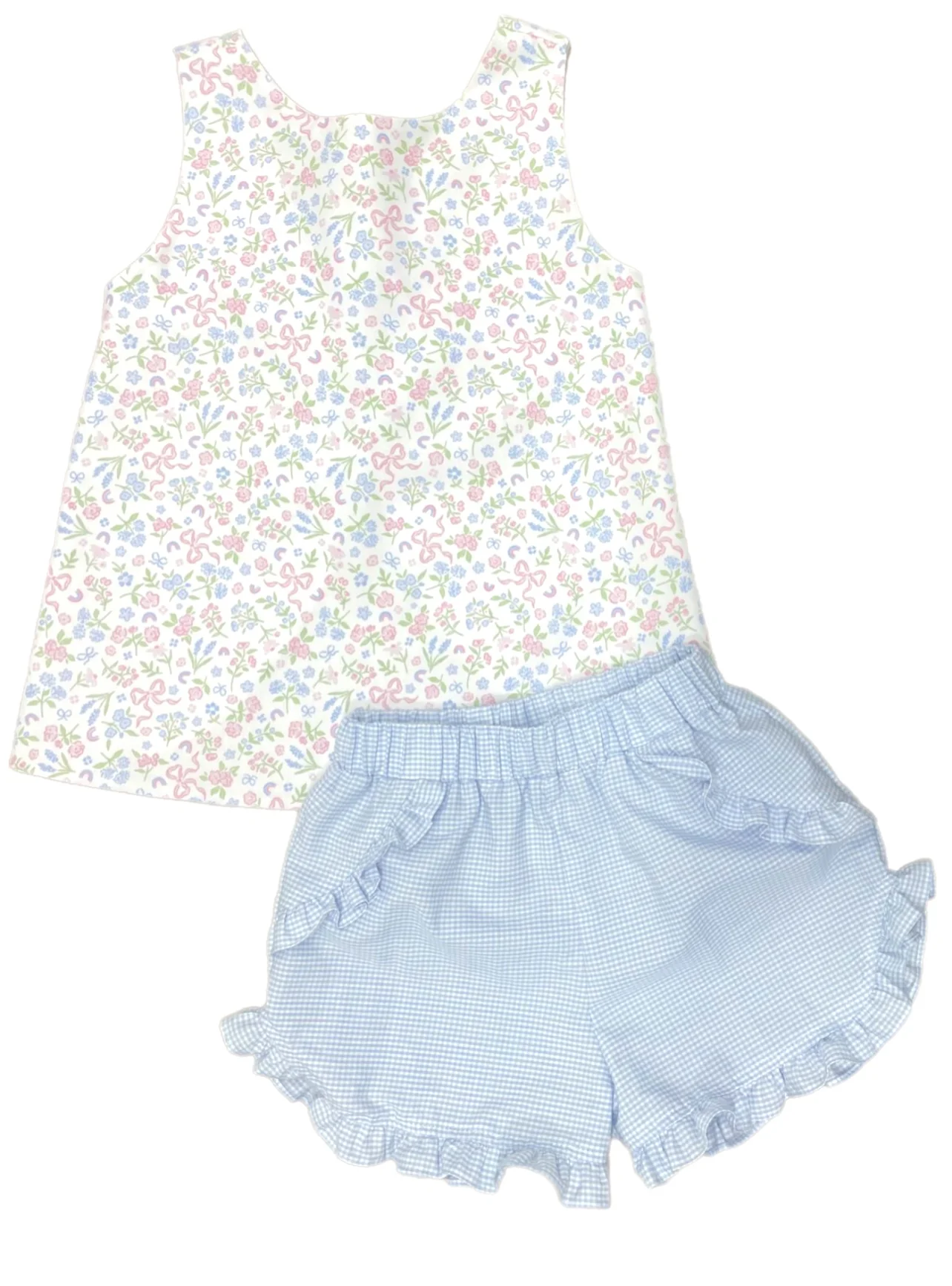 preorder GSSO0915 multi color flowers sleeveless blue shorts girls set