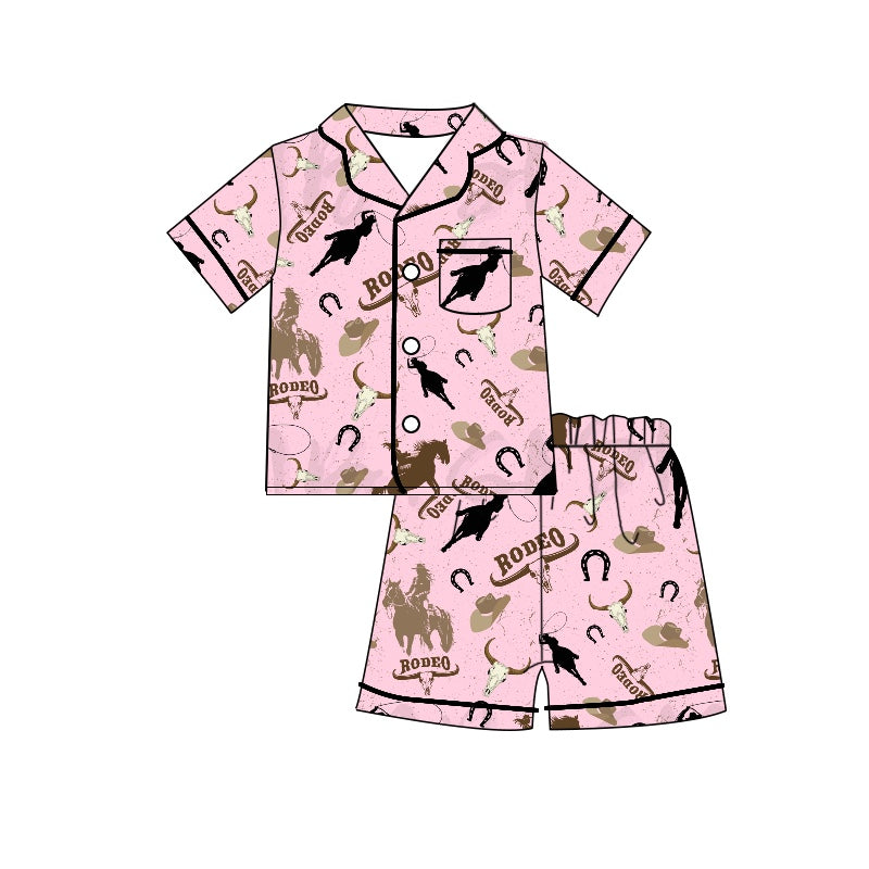 preorder GSSO0924 Western rodeo pink short sleeve shorts girls pajamas