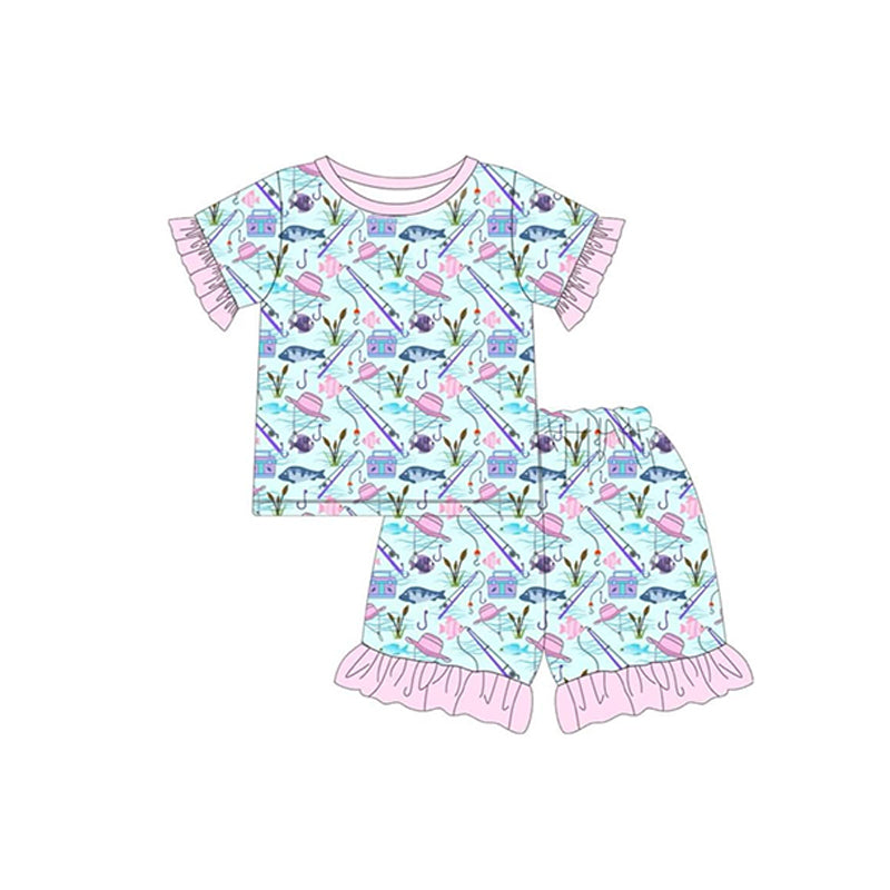 preorder GSSO0933 fishing pink short sleeve shorts girls set