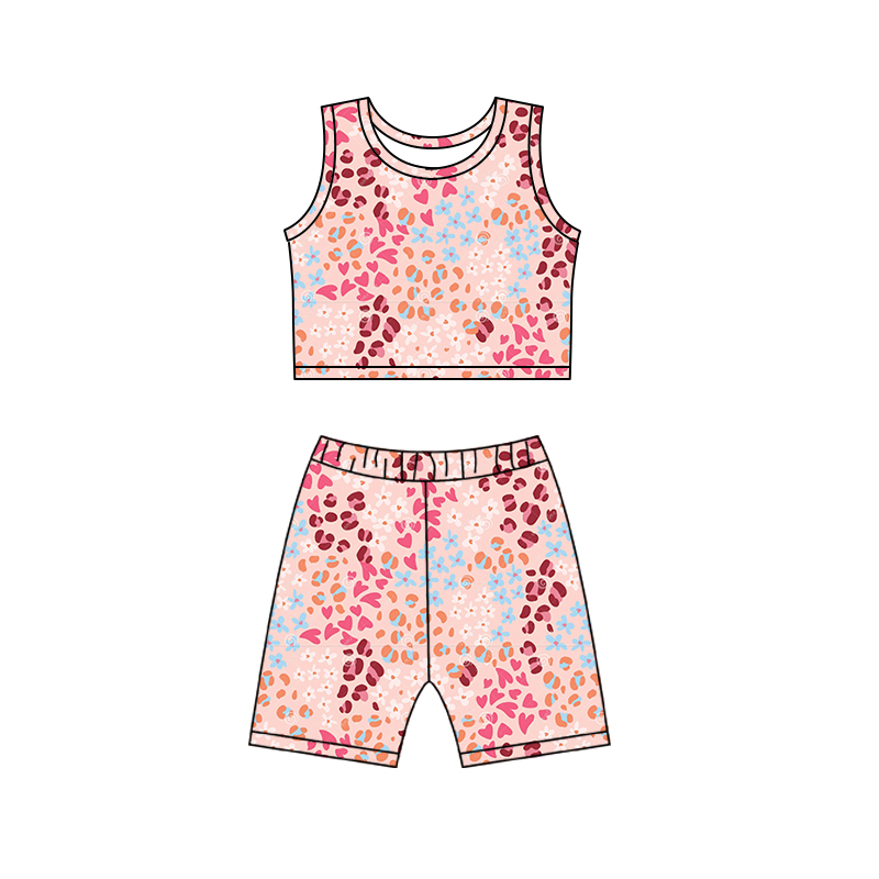 preorder GSSO0934 multi color leopard pink sleeveless shorts girls set